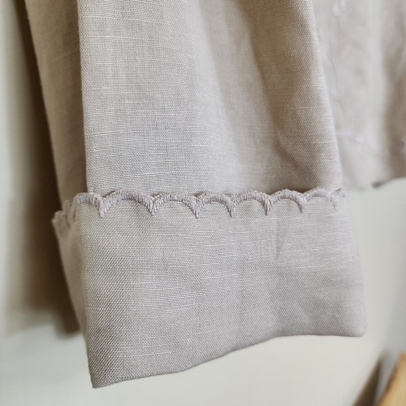 Emma James Embroidered Linen Blazer Jacket Beige Scalloped Cuff Edges Size 16 - Picture 6 of 9